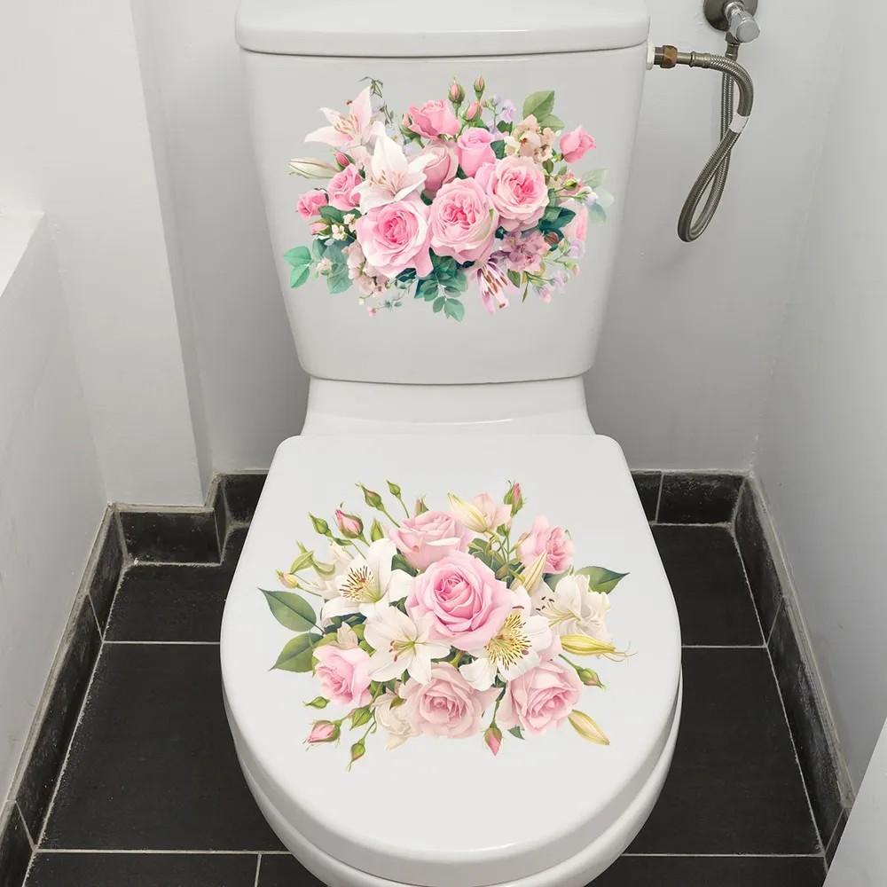 Цветок Наклейки для ванной комнаты и туалета Домашние Настенные Водонепроницаемые Наклейки на стену