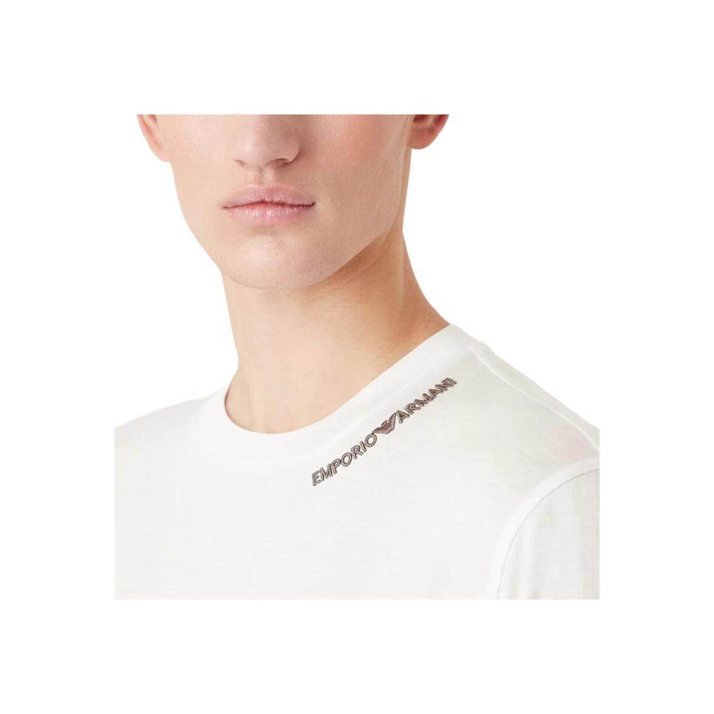 Emporio Armani Мужская футболка с коротким рукавом, однотонная, с круглым вырезом и принтом букв, SS22, Белая 3R1TT4-1JUVZ-0101