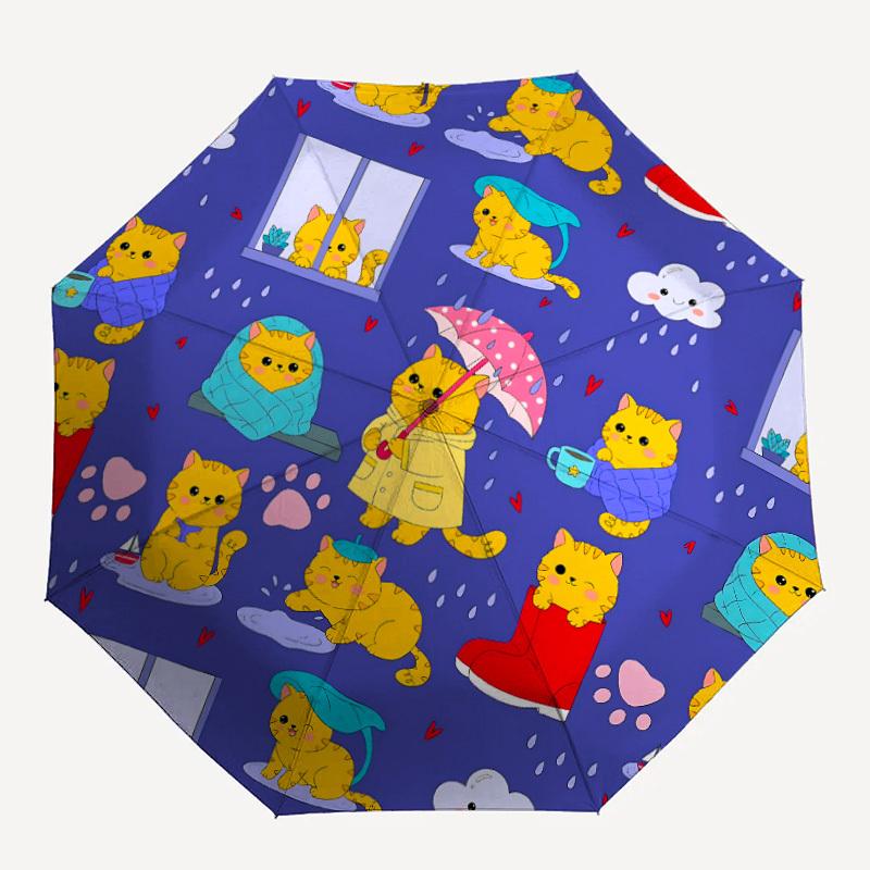 1pc Rainy Day Cats Automatic Folding Umbrella - Portable Collapsible Design, 8-Rib Iron Frame, Durable Fabric yy251125137
