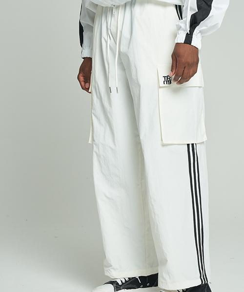 TENER Line Pocket Embroidery Wide Elastic Cargo Pants White