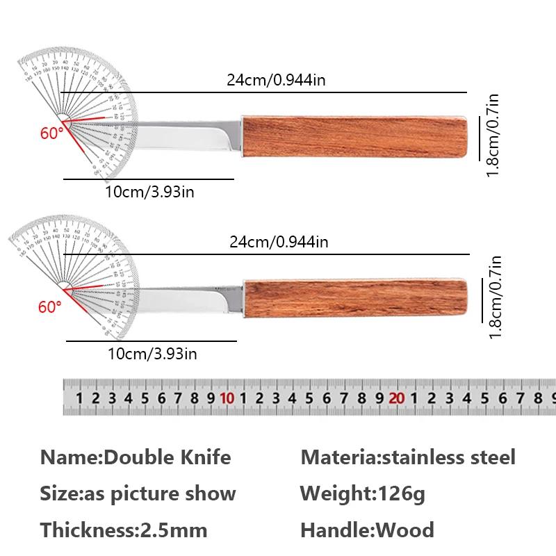 Stainless Steel Double-edged Fruit Kitchen Knife 1 Pair Carving Knife with Wooden Handle Outdoor Fishing Barbecue Knife Portable Self-defense Knife