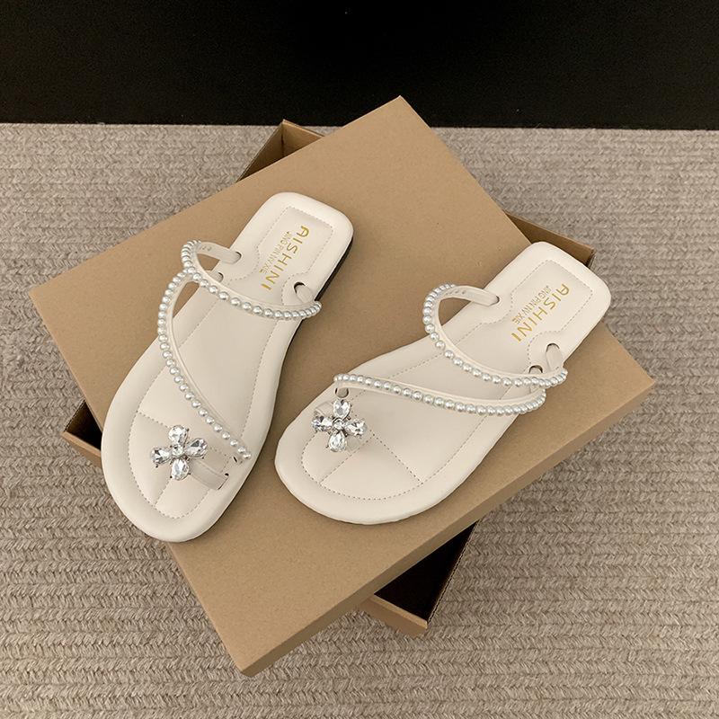 Французские тапочки со стразами на плоской подошве, женские, новинка 2025 года, универсальные, с нескользящим покрытием, с мягкой подошвой, классные тапочки