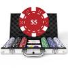 HEITOK Poker Chips 300 Pieces Poker Set with Numbers Aluminum Case Set Compatible with Texas Includes 5 Dice and 2 Sets of Playing Cards 11.5g