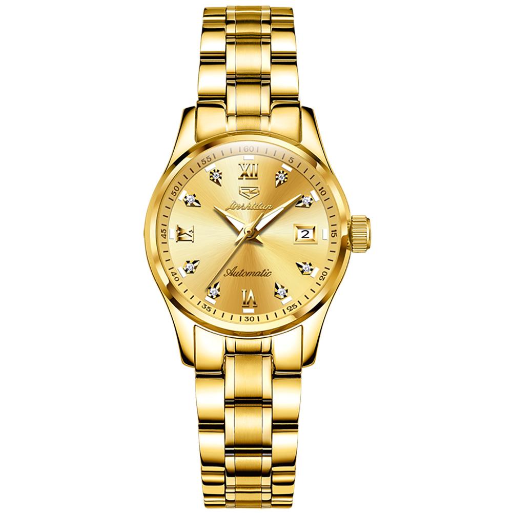 JINSHIDUN Brand Watch Heart Steel Automatic Mechanical Single Calendar Luminous Waterproof Women's Watch Women's Watch