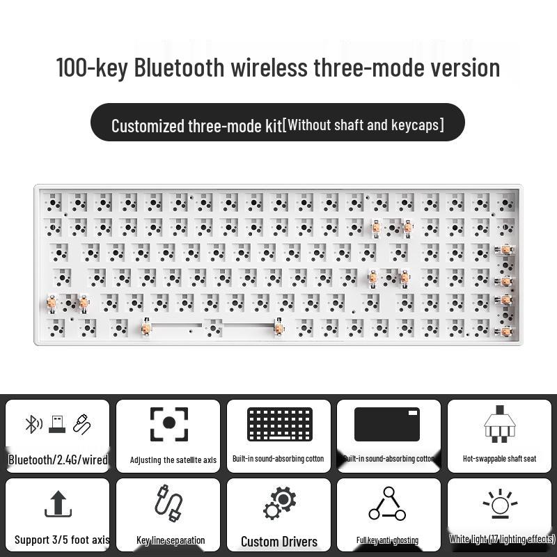 Беспроводная механическая Bluetooth-клавиатура - 100 клавиш, трехрежимная, компактный дизайн, настраиваемая для офиса, с горячей заменой переключателей