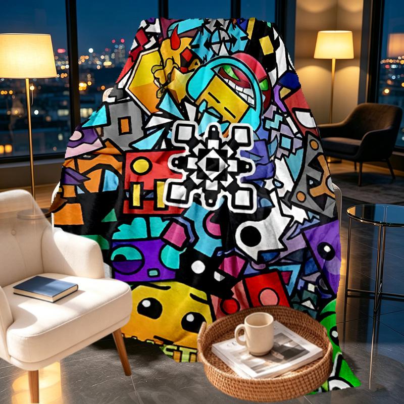 Geometry Dash Print Blanket - Soft & Comfortable, for Bedroom, Travel, Sofa, Home Decoration - Birthday Christmas Gift for Friend