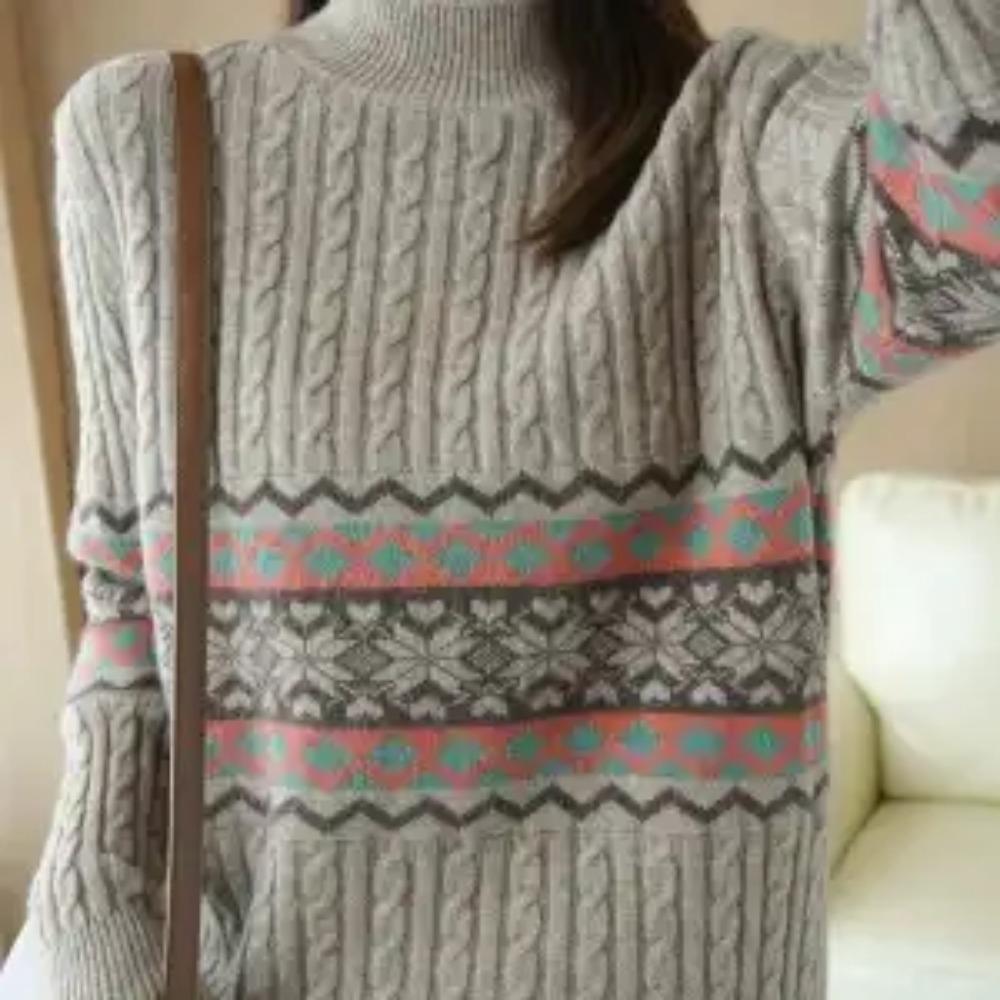 New Autumn and Winter Fashion Trend Retro Ethnic Style Half High Neck Loose Versatile Casual Age Reducing Women's Knitted Sweate
