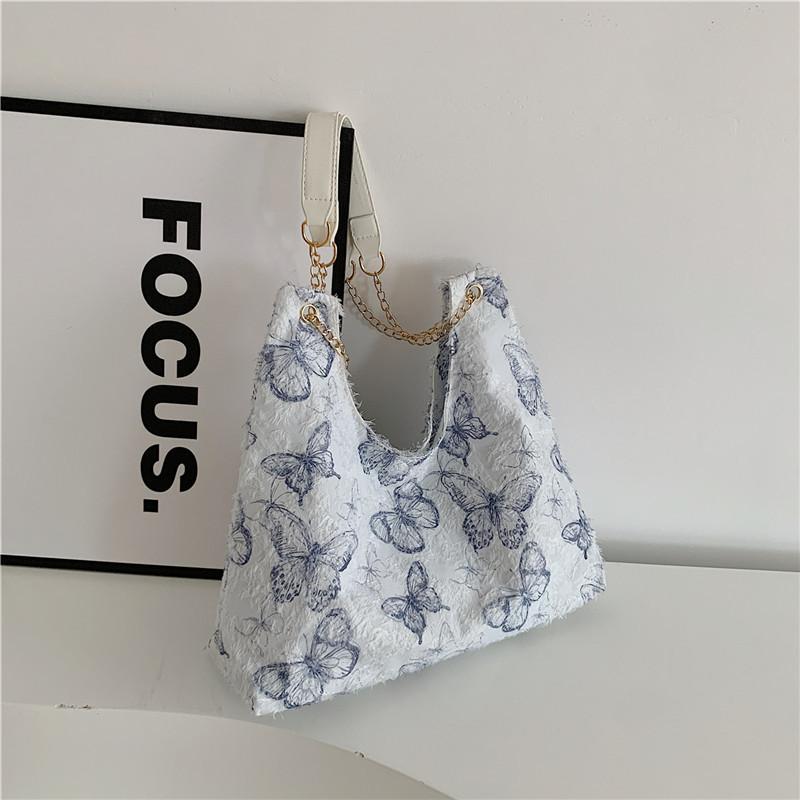 Трендовая холщовая сумка-тоут 2024 для студентов Стильный милый дизайн с кружевом и бабочкой