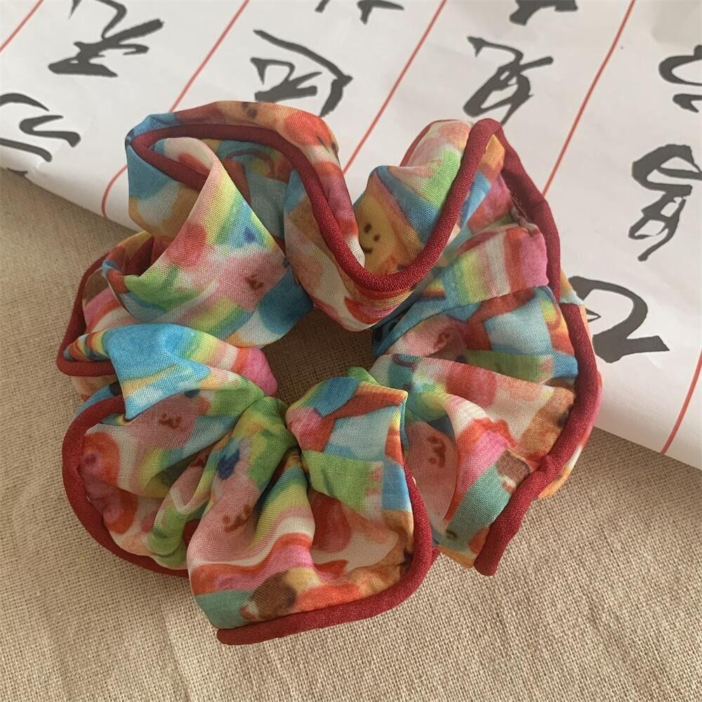 Headwear Printing Hair Rope Korean Style Bear Ponytail Holder French Sweet Scrunchies Headdress