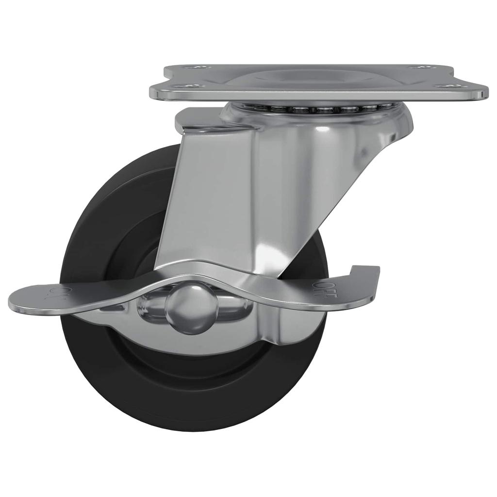Swivel Castor with Brake 12 pcs Black and Silver 50.7 x 50.7 x 24.4 mm