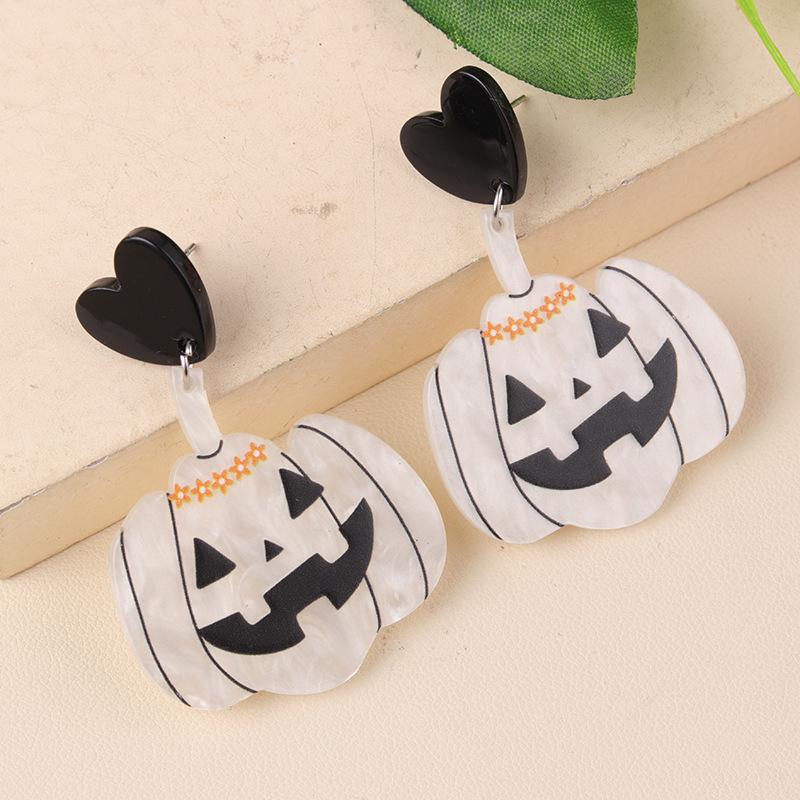 Fancy Acrylic Halloween Skull Pumpkin Stud Earrings for Women Female Gothic Big Dangle Jewelry Party Pierced Ghost Ear Drop Gift