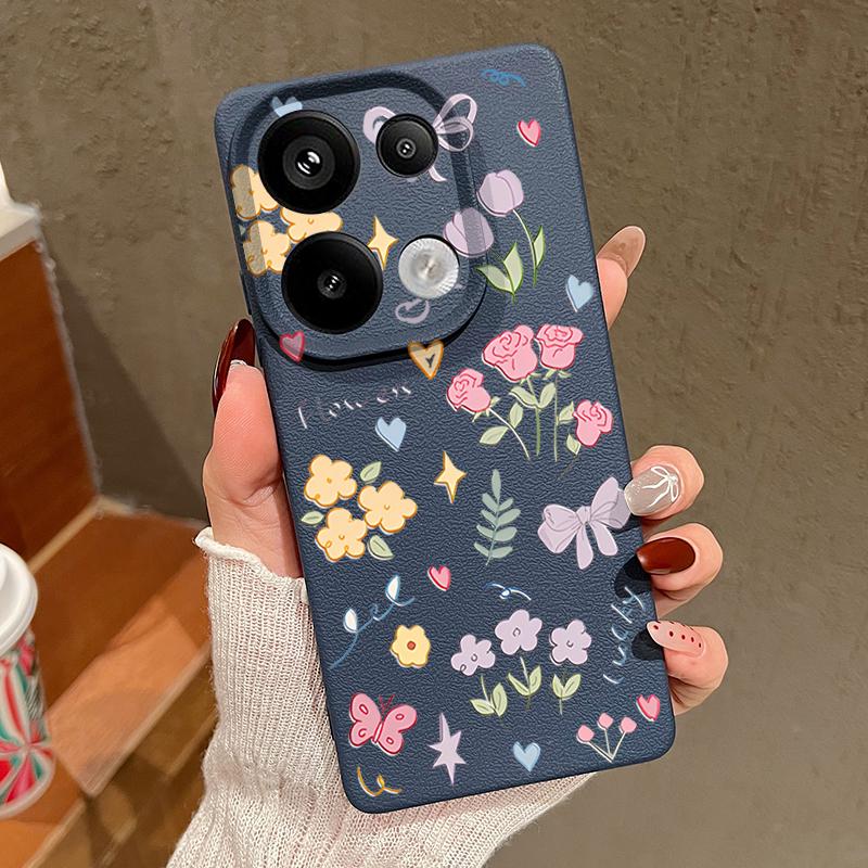 Мультяшный цветочный принт кожа текстура ТПУ мягкий чехол для Xiaomi 13T Pro Poco X7 X6 M6 Redmi 13C Note 14 13 Pro 12 11 тонкий противоударный матовый чехол для телефона