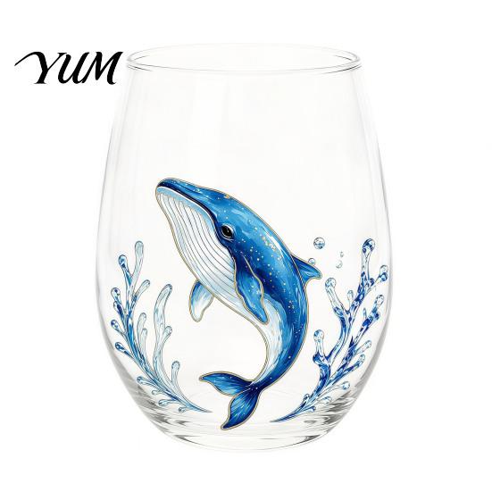 Stylish Nautical Themed Cup Marine Animal Theme Clear Glass Tumbler, Handcrafted Painted Glassware, Creative Iced Coffee Juice Unique Drinking