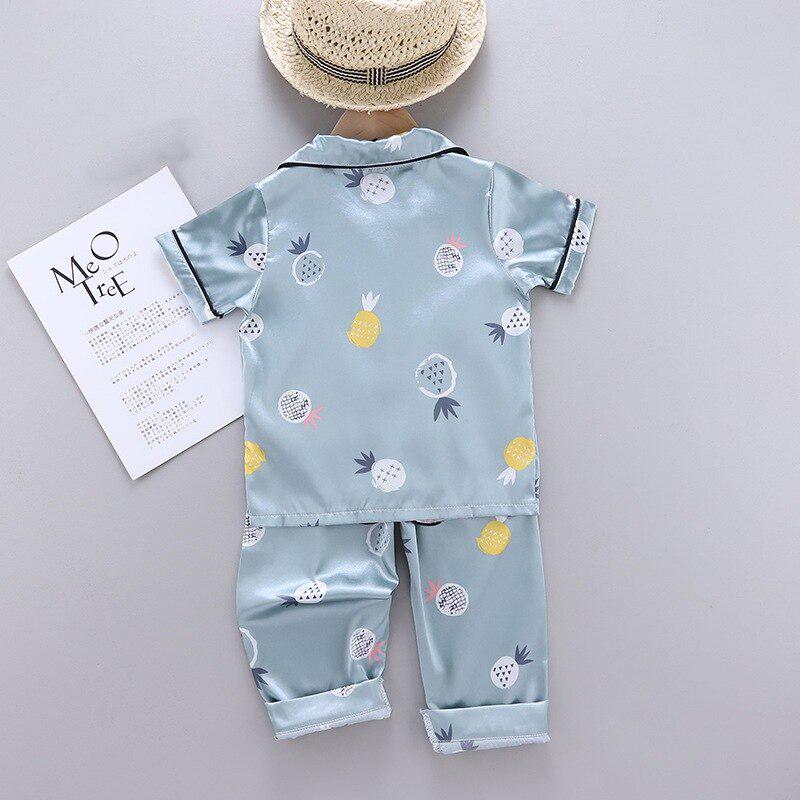 Детский пижамный комплект, летние топы с короткими рукавами и принтом ананаса для мальчиков и девочек, брюки, одежда для сна