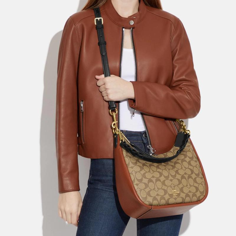 COACH Jules 29 Classic Presbyopia Zipper Closure Canvas and Pebbled Leather Hand-held Shoulder Crossbody Bag Large Women's Khaki
