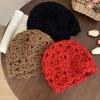 Handmade Crochet Flower Hat Solid Color Beanies Cap Casual Knitted Pullover Hat  Girls