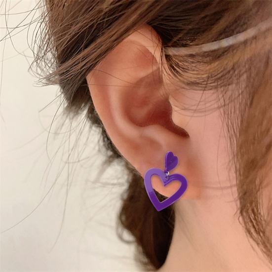 1 пара серег-гвоздиков в форме сердца, акриловые серьги-подвески, гипоаллергенные, красочные, простые для