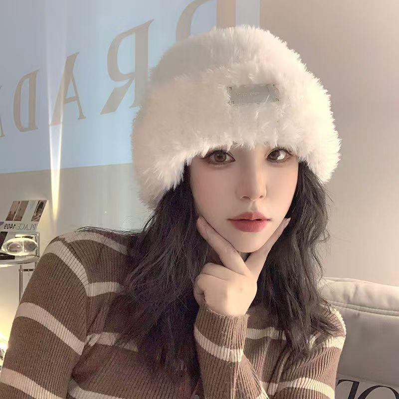 Зимняя меховая шапка женская утолщенная теплая вязаная шапка с большой окружностью головы милые медвежьи ушки шерстяная шапка прилив