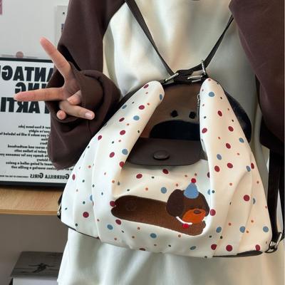 Сумка-тоут для щенка Милый одноплечевой рюкзак-кроссбоди Сумка в горошек Нишевый универсальный мультяшный кофейного цвета Одна сумка Три способа носить