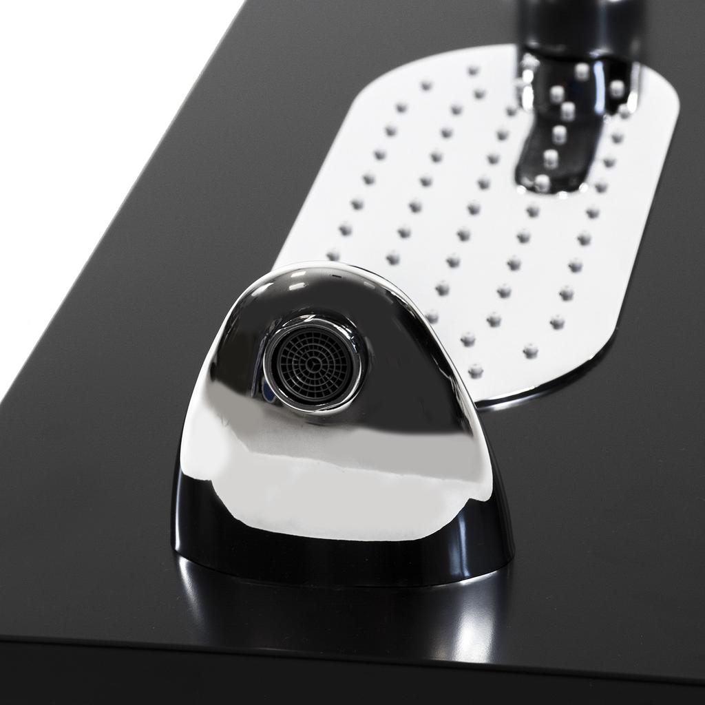 Shower panel faucet with hydromassage, rain shower, steel, matt black