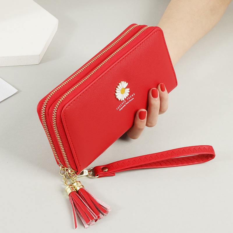 Wallet Korean version for women, long and large capacity handbag, small daisy double-layer zipper simple phone bag
