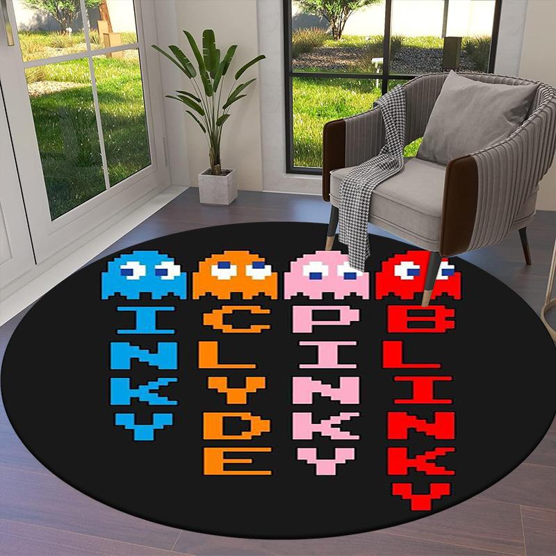 Круглый ковер Pac-Man, Ковер для гостиной, спальни, дивана, игровой комнаты, Нескользящий коврик для пола