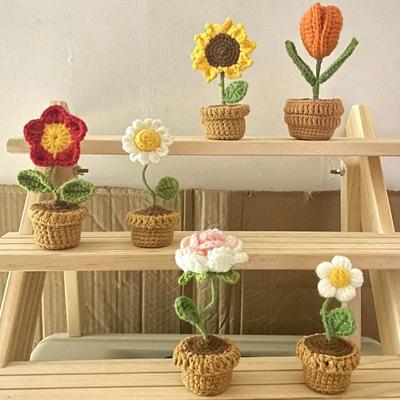 DIY ручной работы мини цветок в горшке роза офис настольный декоративные растения в горшках шерстяная нить готовая продукция украшение дома