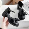 Fashion 2024 New Mary Jane Shoes Bow Tie Thick Sole Round Toe Casual High Heels Sweet Latest Lolita Outdoor Fashion Comfortable Pearl