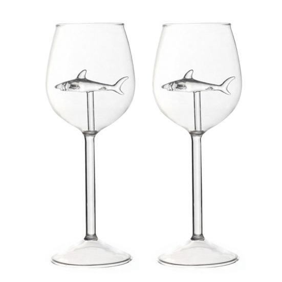 Набор винных бокалов "Акула" Ручная выдувка Бессвинцовое стекло Кубок с 3D-акулой внутри 300 мл Креативная тематика "Акула" Барная посуда Подарок для мужчин Женщин Любителей акул