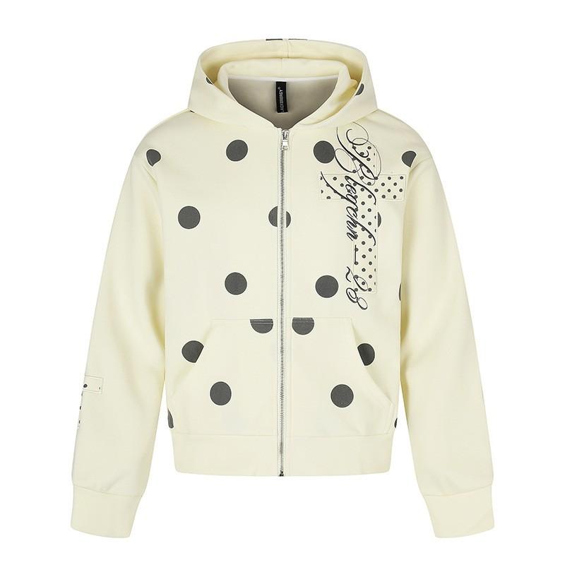 Womens Vintage Polka Dot Hooded Sweatshirt 2026 Fall Relaxed Slim Short Casual Jacket