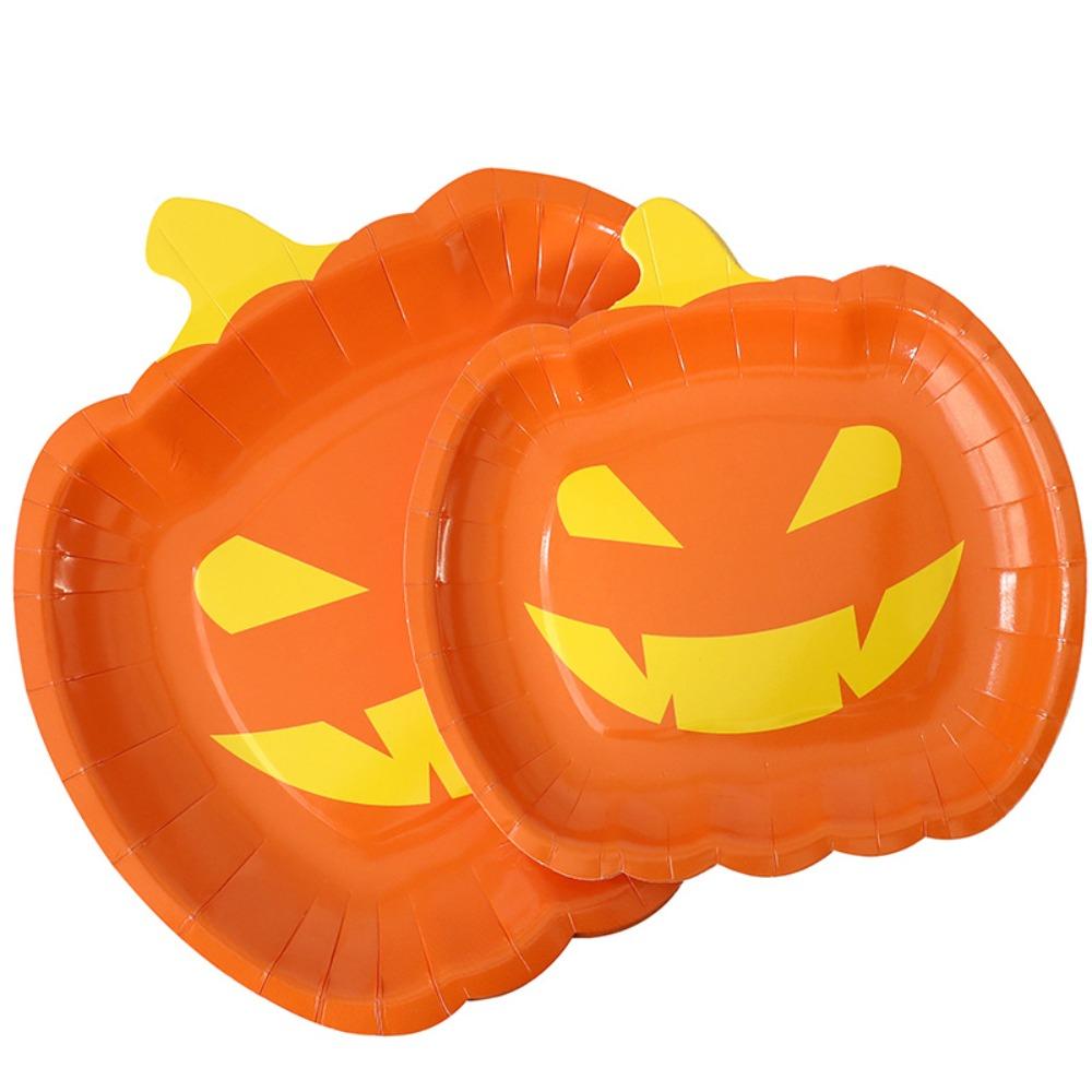 20pcs 7/9 Inch Halloween Disposable Pumpkin Plate Paper Dining Plates Party Serving Dish Salad