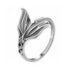 Adjustable Fish Tail Ring Women Men Sterling Vintage Geometric Design Unisex Fashion Jewelry