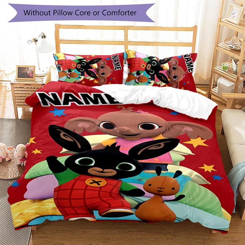 3pcs Bing Bunny1 Cover Set - Personalized Name, HD Printed Bedding with 1 Cover and 2 Pillowcases - Perfect for Home Decor, Easy Care