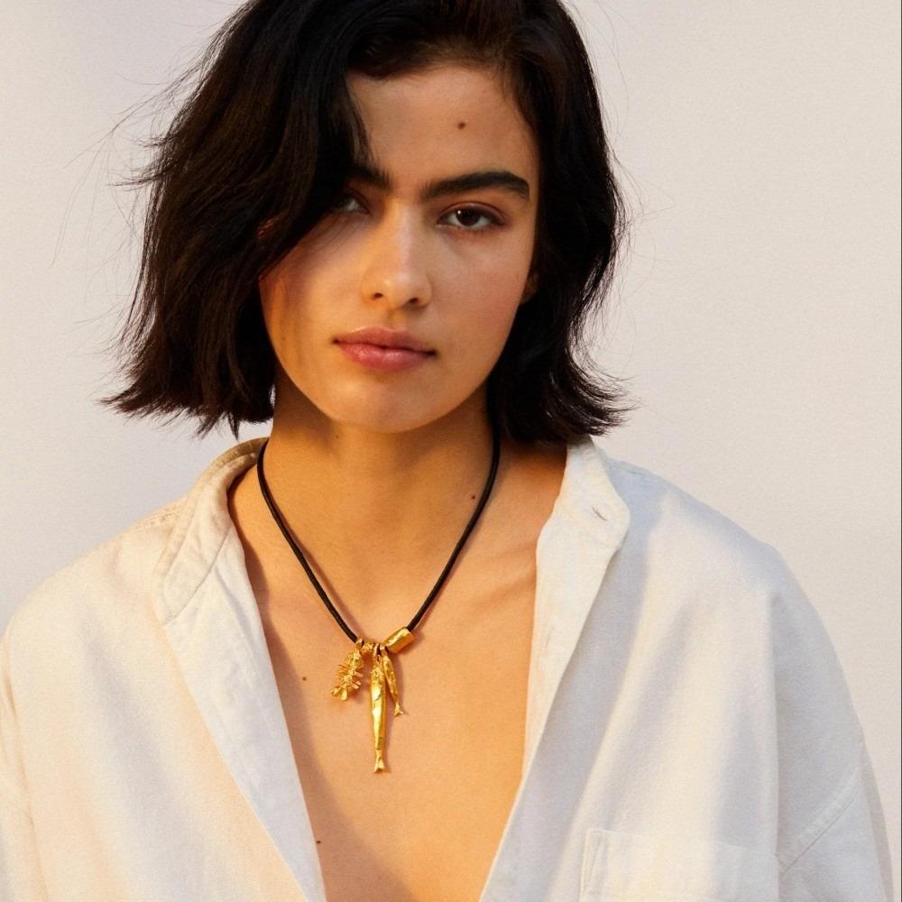 Long Fish Pendant Necklace Vintage Sweater Chain Fashionable Bone Pendant Choker  Gift