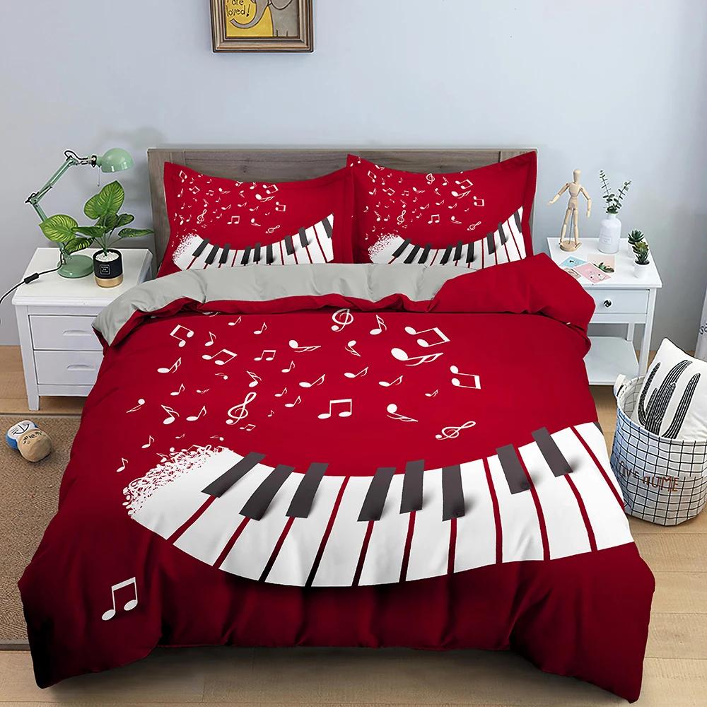 Music Bedding Set Piano Keyboard Music Note Duvet Cover Queen Size Bed Linen Comforter Microfiber Guitar Polyester Bedding Sets