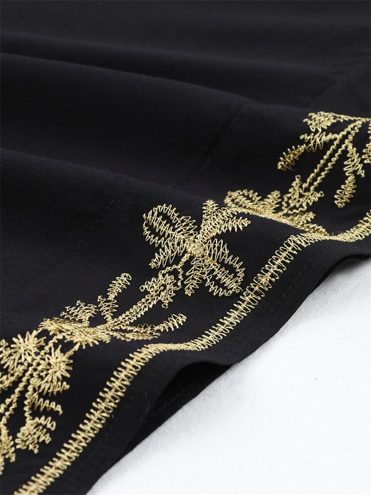 EDOLYNSA 2024 Women's Elegant Premium Gold Thread Embroidery Plus Size Kaftan Dress Summer Sexy Deep V Neck Short Sleeve Beachwear Swimwear Coverups