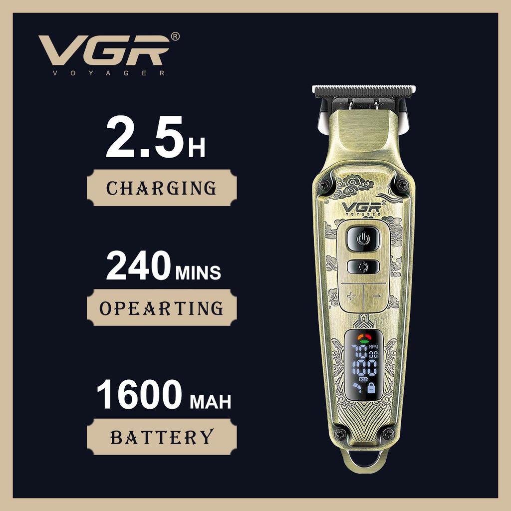 Оригинальная мужская машинка для стрижки волос VGR 901, металлическая, ретро, с гравировкой, для глубокой чистки, с умным цифровым дисплеем, электрическая, водонепроницаемая, долговечная