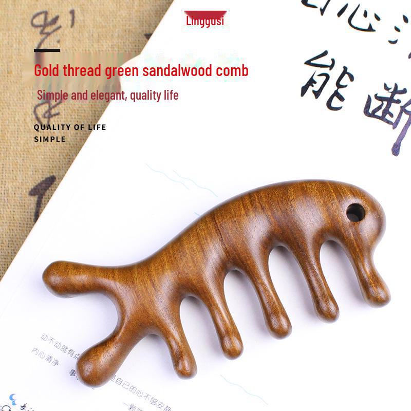 Расческа с широкими зубьями из золотого шелка и сандалового дерева — портативная расческа в виде рыбки для студентов, мальчиков и девочек, дизайн в виде дельфина для гладких волос