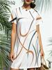Women's New Line Abstract Printed Short Sleeved Round Neck Loose Dress 2026 Summer Fashion Casual Harajuku Women's Party Outfit