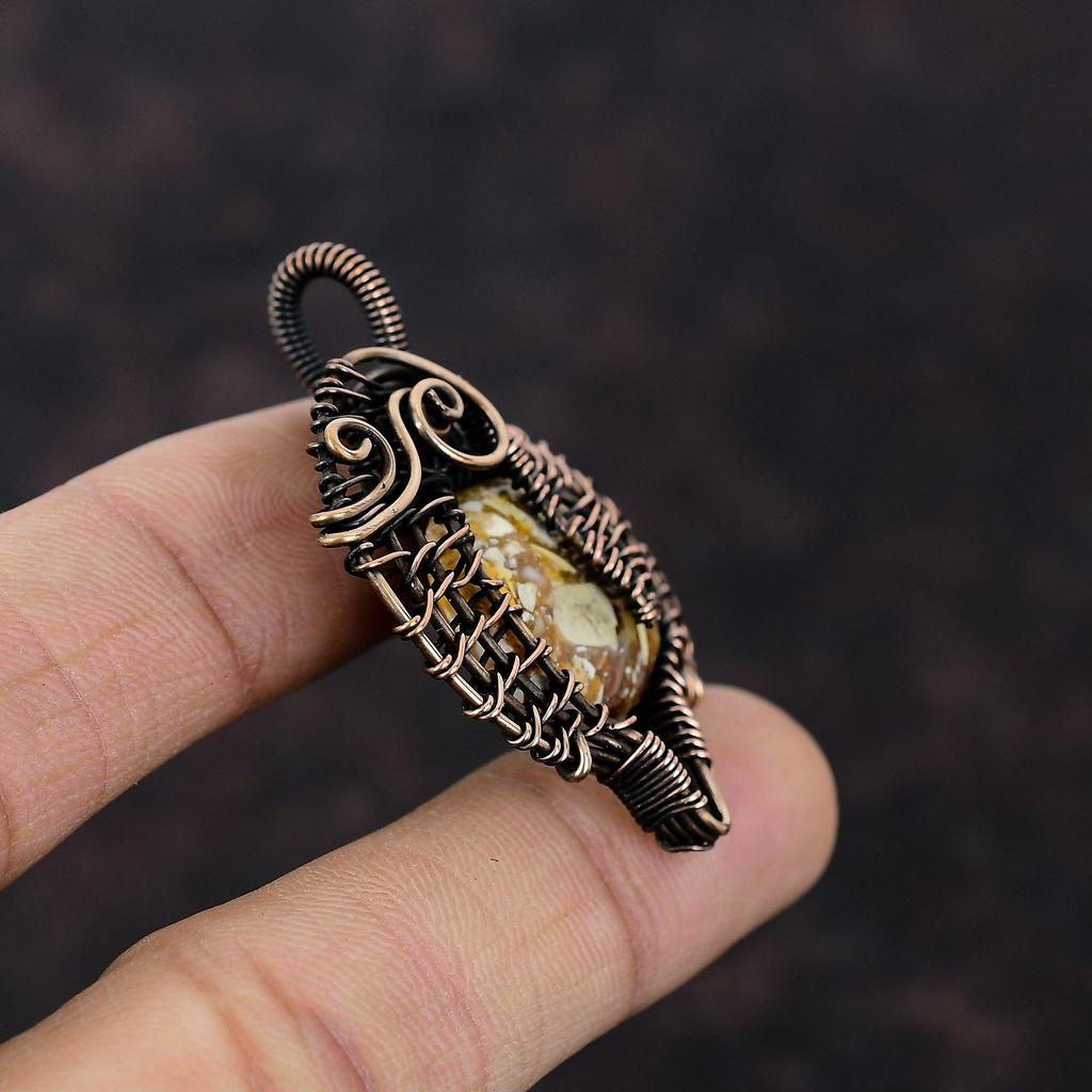 Подвеска из брекчиированного мукаита, обернутая медной проволокой, оригинальный драгоценный камень, ювелирное изделие последнего дизайна, кулон ручной работы из меди, подарок для мамы