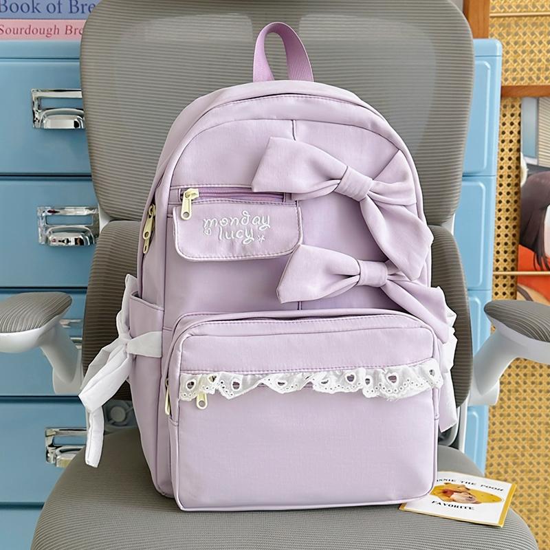 Школьный рюкзак для студентов с кружевным бантом, большой вместимости, женский рюкзак