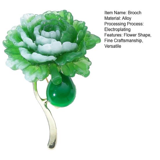 Брошь-булавка Зеленый пион Смола Не ржавеющая брошь Реалистичный вид Лацкан пиджака Значок для платья Ювелирный аксессуар