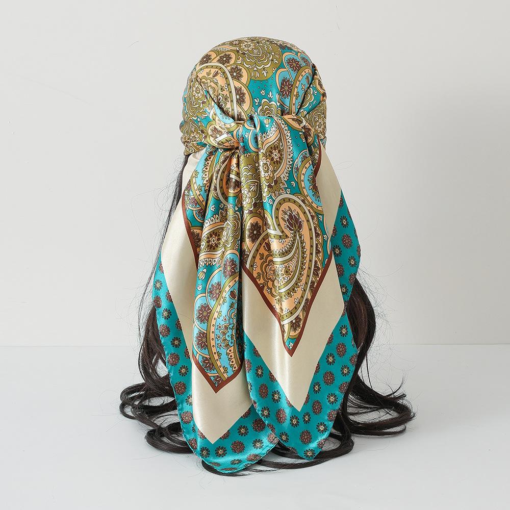 Women Scarf Silk Imitation Hair Neck Square Scarves Bandanna Muffler Waiter Flight Attendants Handkerchief Rings Wrap 90X90Cm