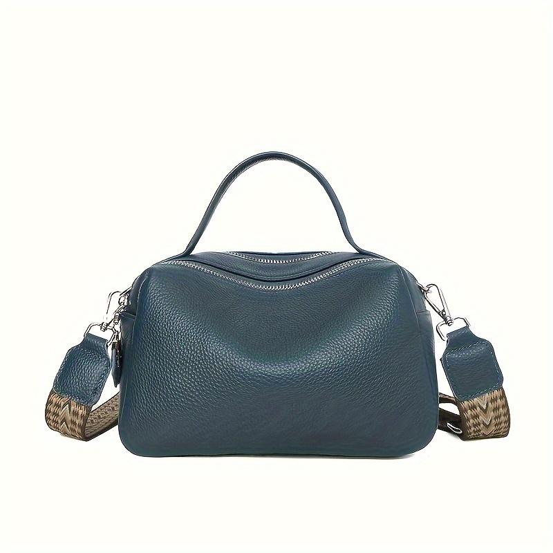 Luxury Soft Crossbody Bag For Women, Genuine Leather Boston Handbag, Fashion Shoulder Purse With Multi Zipper