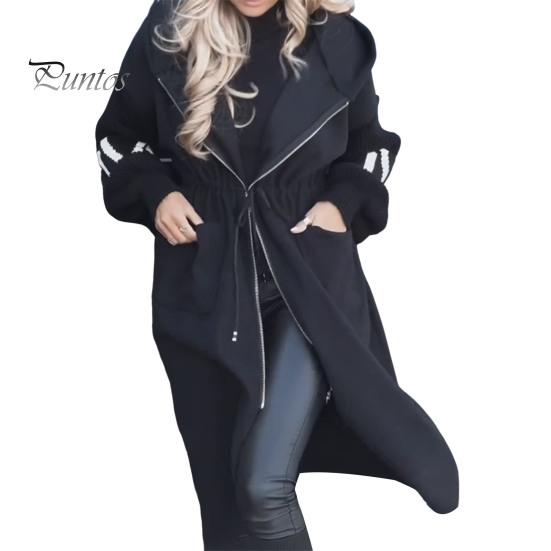 Женское зимнее пальто с капюшоном и боковыми карманами, лоскутное трикотажное пальто с рукавами, узором из букв, свободное, средней длины, с завязками на талии, однотонное пальто