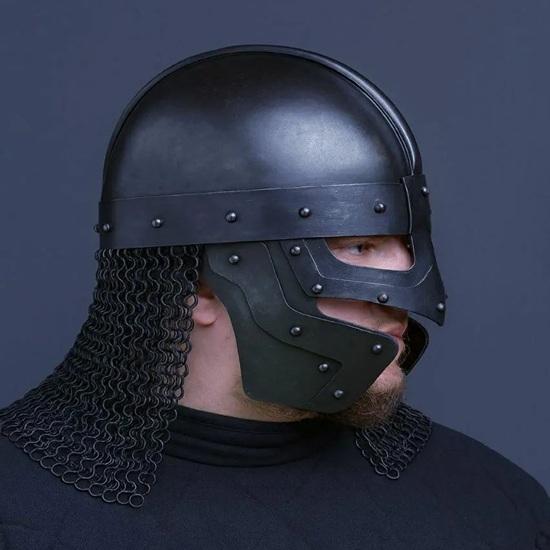 Шлем Ворона Средневековый Шпангенхельм LARP Реконструкция Доспехи, Стальная Черепная Шапка с Наносником и Кольчужным Авентайлом