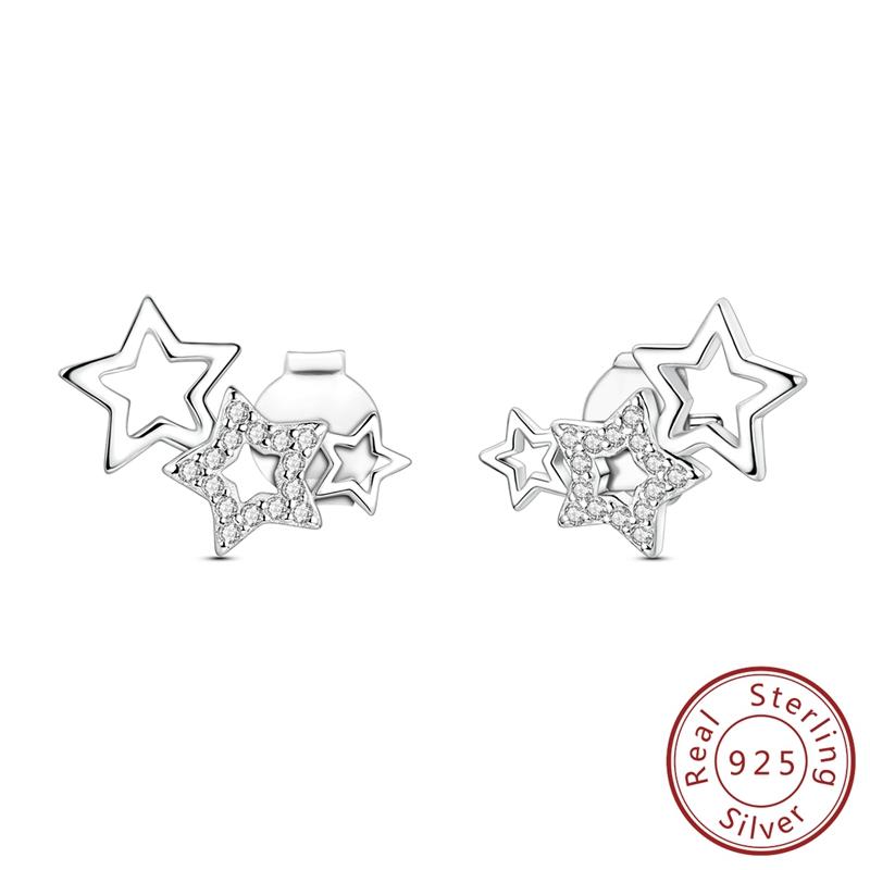 Earrings 925 Silver Shining Snowflake Mini Butterfly Ear Studs For Women Fine Birthday Party Jewelry Gifts