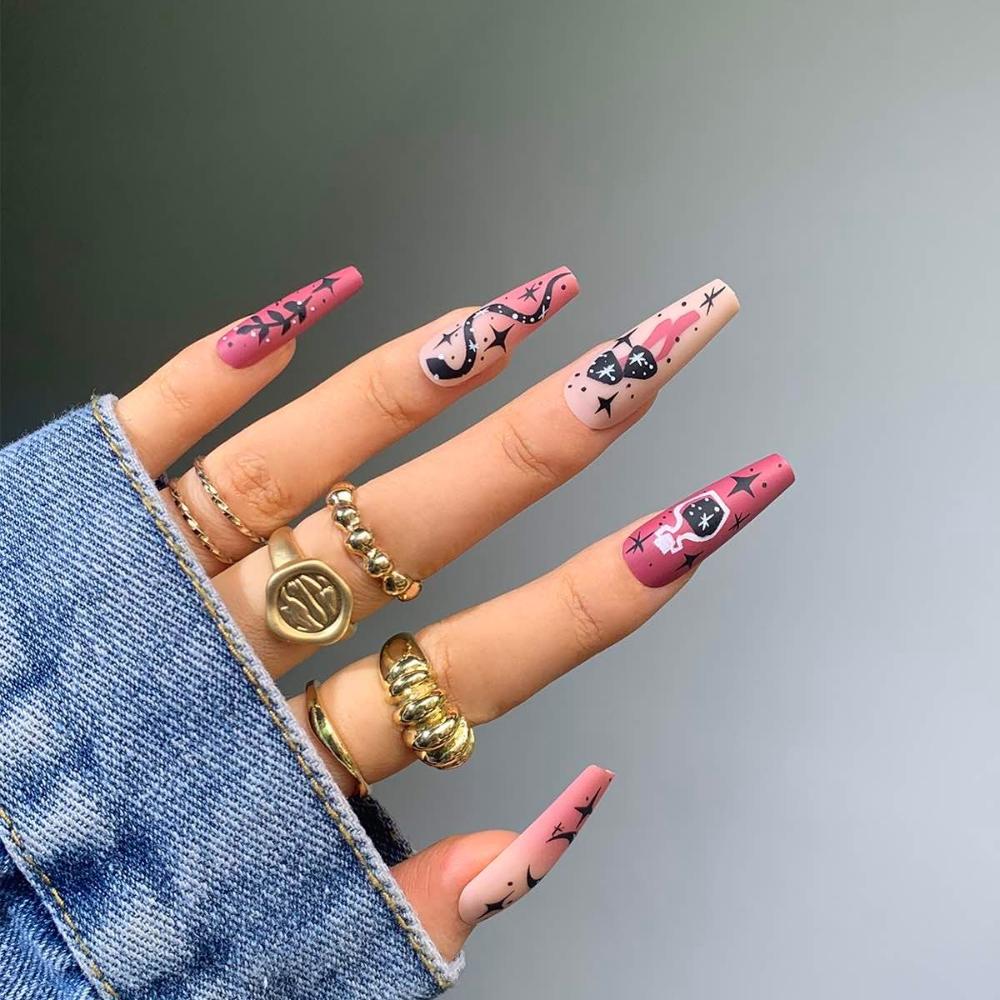 24pcs/Box Press On Nails Manicure Tool Full Cover Fake Nails Coffin False Nails Wearable Nail Tips