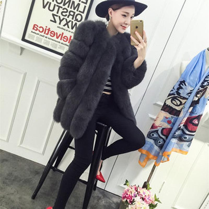 Женское теплое пальто из искусственного меха лисы, длинная зимняя меховая куртка, женская элегантная верхняя одежда