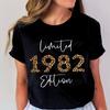 Woman Tshirts Leopard 1982 Limited Edition Graphic Tee Women Birthday Gift Top Crew Neck 1980 To 1989 Leopard Vintage T Shirts